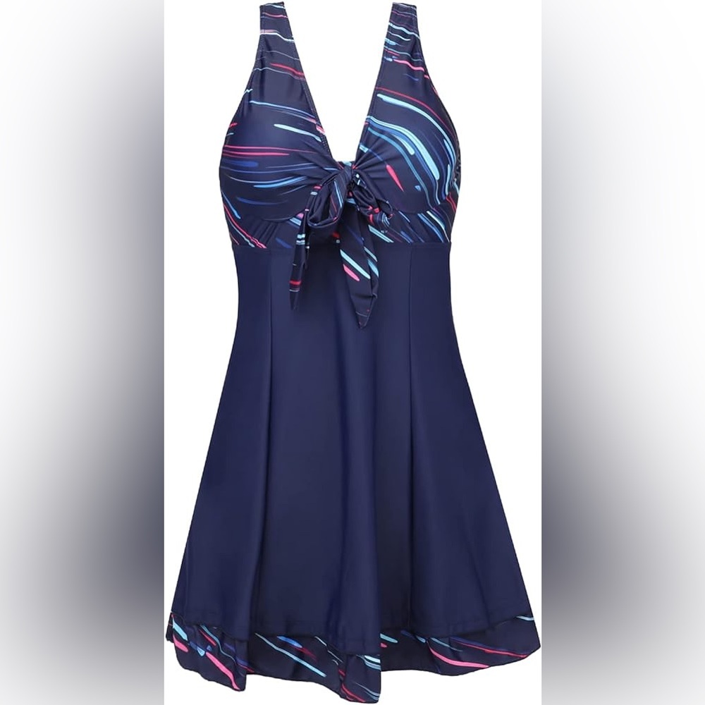 NWT One Piece High Waist Printing Swim Dress Padded